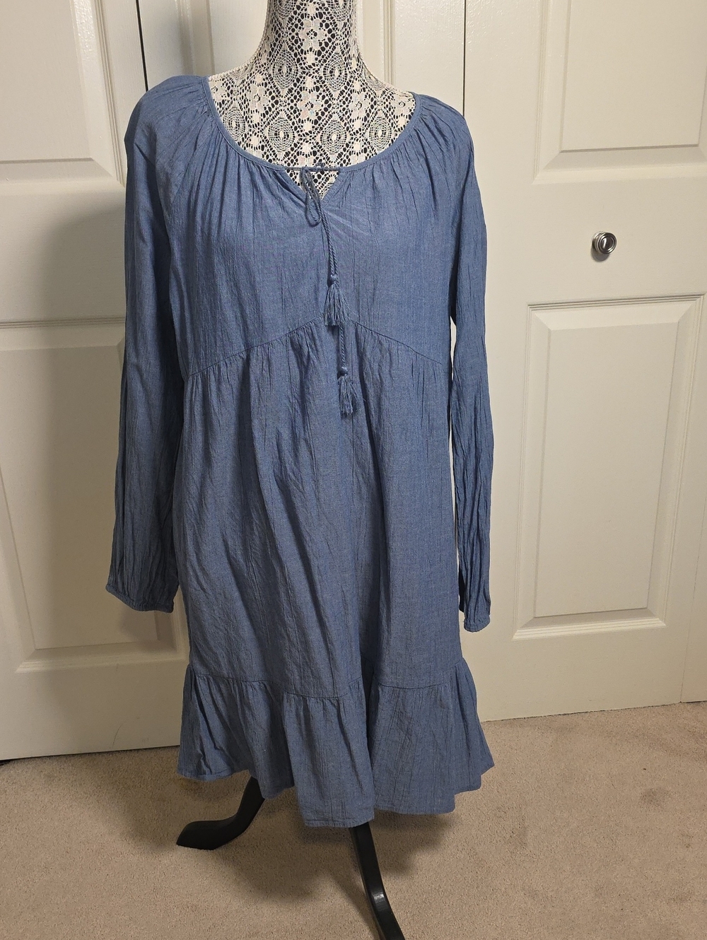 Time and Tru Blue ChambrayLong Sleeve Peasant Dress
